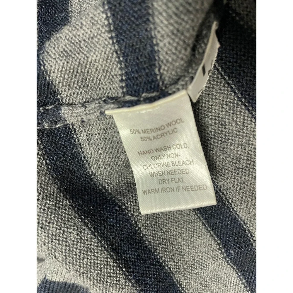 Ann Taylor Loft Gray Navy Blue Stripe Merino Wool Sweater Dress Sz S‎ SI16
